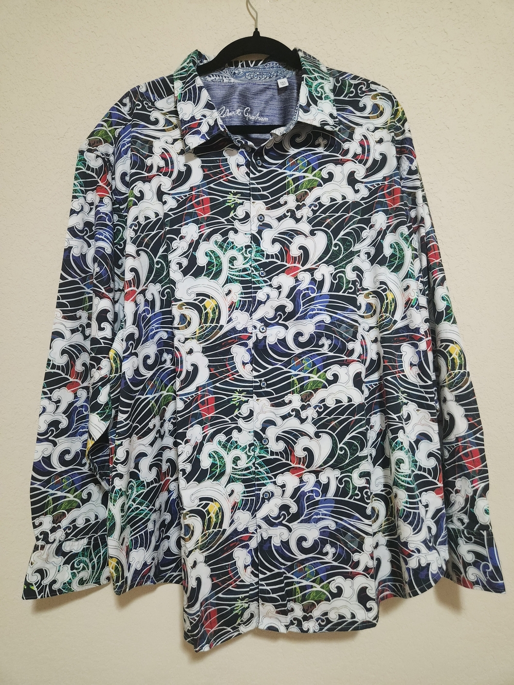 Robert Graham Multicolor Wave-Pattern Button-Up Long-sleeve Shirt Size 3XL